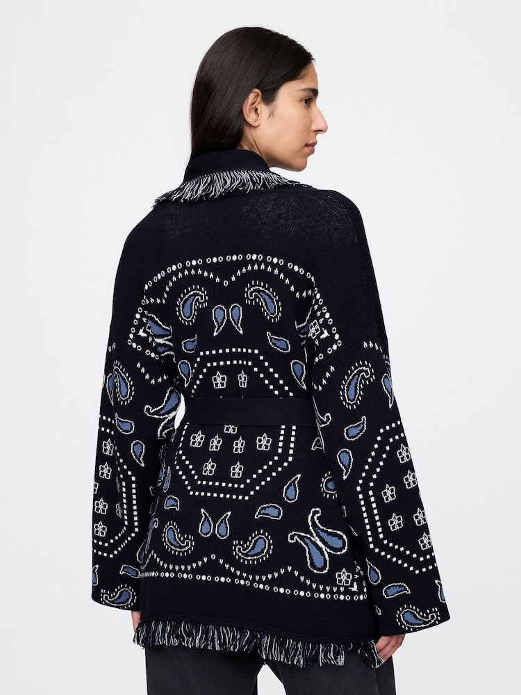 Gap Navy Blue Oversized Fringe Shawl Cardigan - Image 2 of 5
