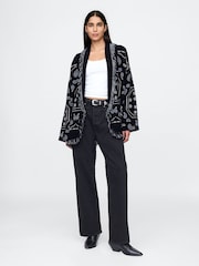 Gap Navy Blue Oversized Fringe Shawl Cardigan - Image 3 of 5