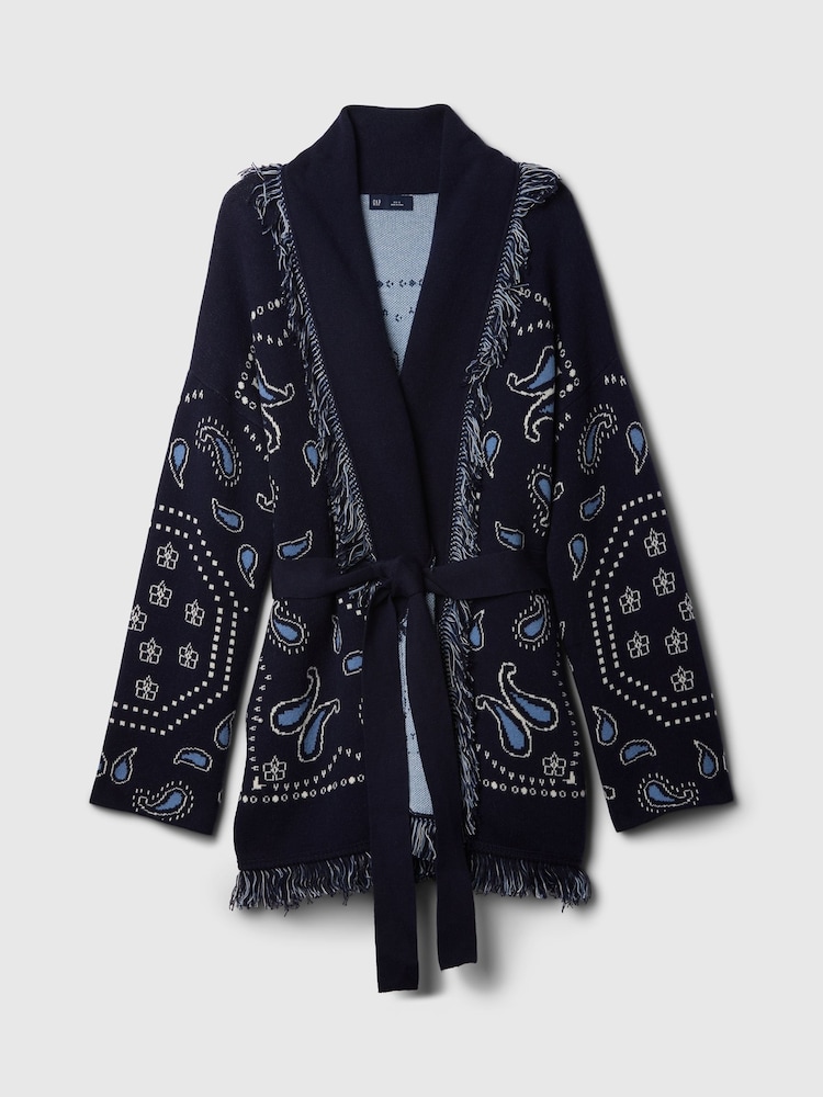 Gap Navy Blue Oversized Fringe Shawl Cardigan - Image 5 of 5