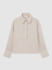 Reiss Neutral Nina Linen Overhead Open-Collar Shirt - Image 2 of 7