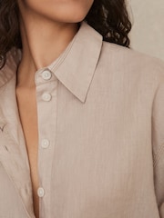 Reiss Neutral Nina Linen Overhead Open-Collar Shirt - Image 4 of 7