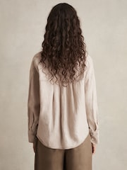 Reiss Neutral Nina Linen Overhead Open-Collar Shirt - Image 6 of 7