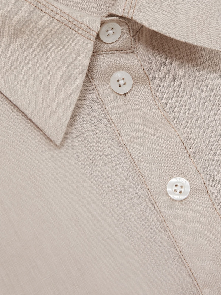 Reiss Neutral Nina Linen Overhead Open-Collar Shirt - Image 7 of 7