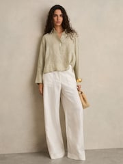 Reiss Sage Nina Linen Overhead Open-Collar Shirt - Image 3 of 6