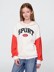 Crema - Sudadera deportiva suave de estilo vintage con capucha, cremallera y logo de Gap (4-13 años) - Imagen 1 de 5