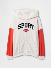Crema - Sudadera deportiva suave de estilo vintage con capucha, cremallera y logo de Gap (4-13 años) - Imagen 5 de 5