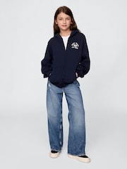 Azul marino - Sudadera deportiva suave de estilo vintage con capucha, cremallera y logo de Gap (4-13 años) - Imagen 3 de 5