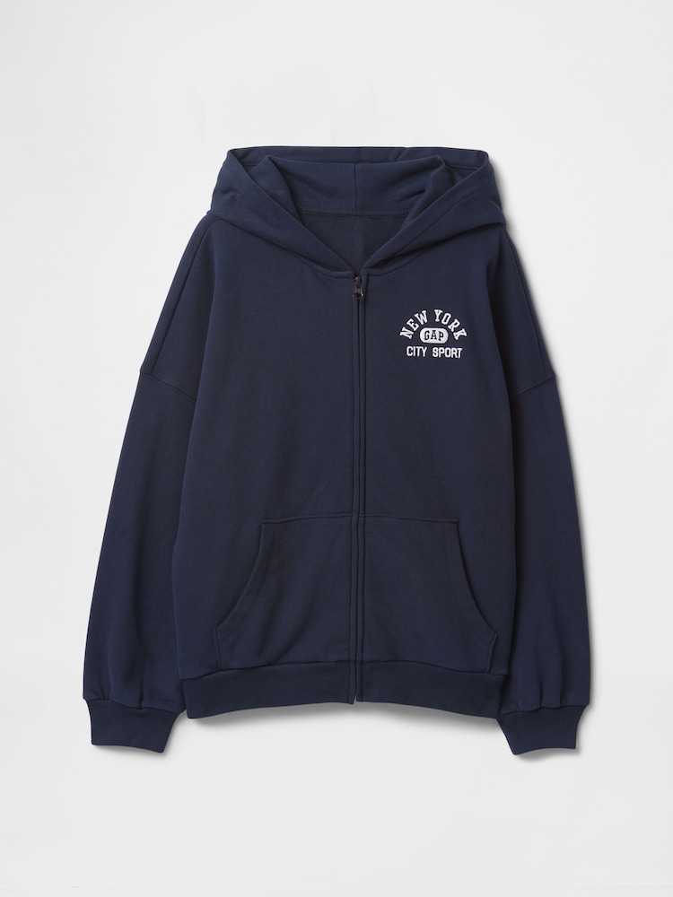 Azul marino - Sudadera deportiva suave de estilo vintage con capucha, cremallera y logo de Gap (4-13 años) - Imagen 5 de 5