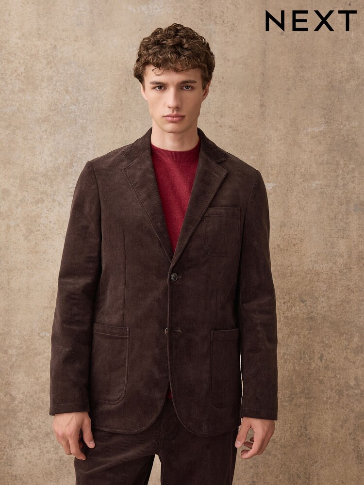 Brown Relaxed Fit Corduroy Suit Jacket - Image 1 of 15