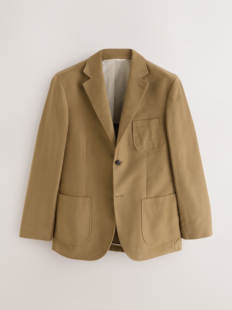 Tan Brown Relaxed Fit Cotton Suit Jacket - Image 1 of 6 Tan Brown Relaxed Fit Cotton Suit Jacket - Image 1 of 6