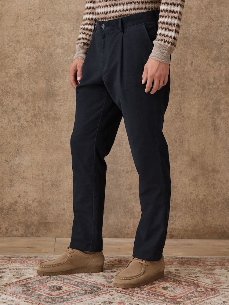 Navy Blue Relaxed Fit Cotton Suit Trousers - Image 1 of 6 Navy Blue Relaxed Fit Cotton Suit Trousers - Image 1 of 6