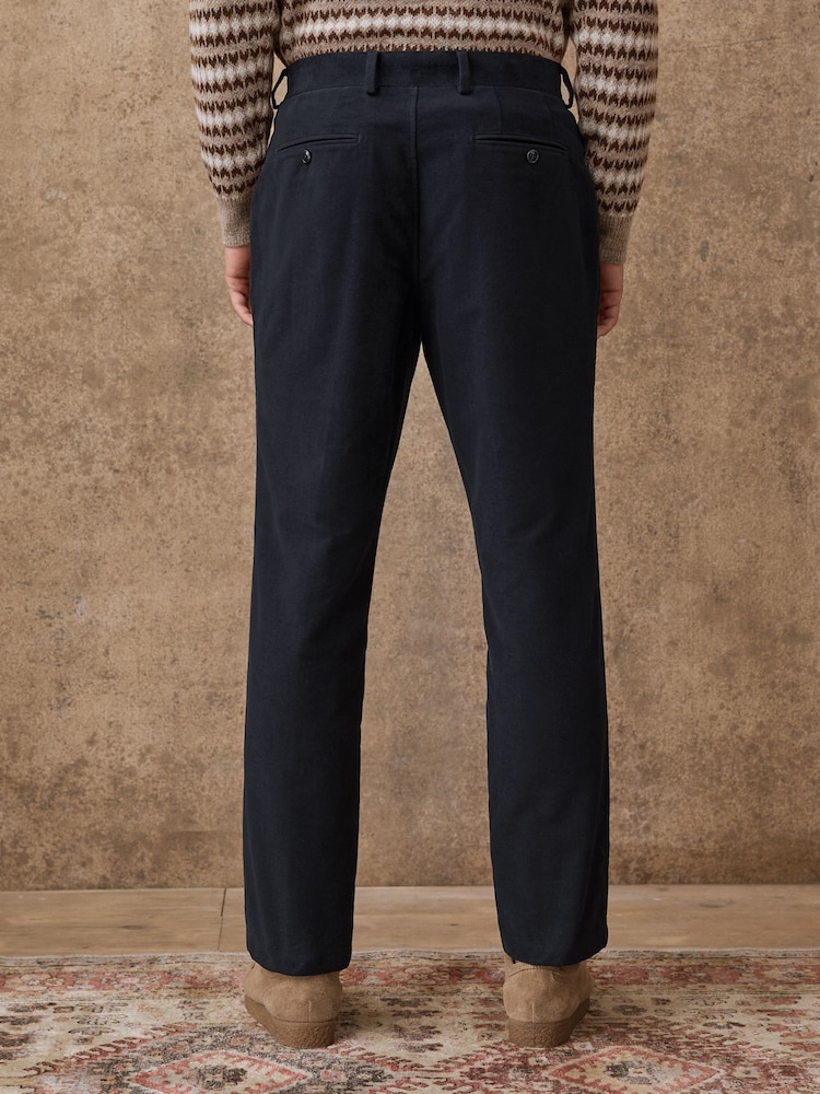 Navy Blue Relaxed Fit Cotton Suit Trousers - Image 2 of 6 Navy Blue Relaxed Fit Cotton Suit Trousers - Image 2 of 6