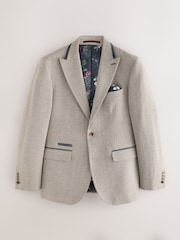 Neutral Slim Fit Trimmed Textured Wool Blend Suit Jacket - Image 1 of 4