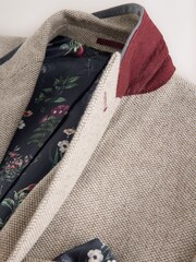 Neutral Slim Fit Trimmed Textured Wool Blend Suit Jacket - Image 2 of 4