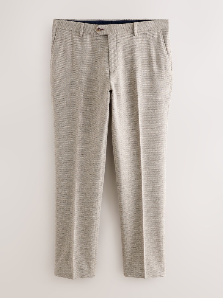 Neutral Slim Fit Trimmed Textured Wool Blend Suit Trousers - Image 1 of 5