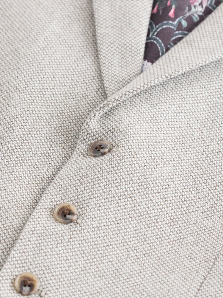 Neutral Slim Fit Trimmed Textured Wool Blend Suit Waistcoat - Image 3 of 3 Neutral Slim Fit Trimmed Textured Wool Blend Suit Waistcoat - Image 3 of 3