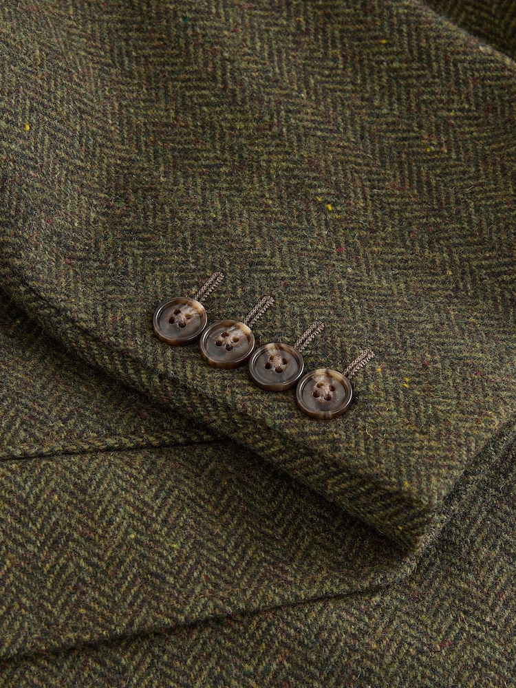 Green Slim Fit Herringbone Wool Blend Suit Jacket - Image 9 of 9
