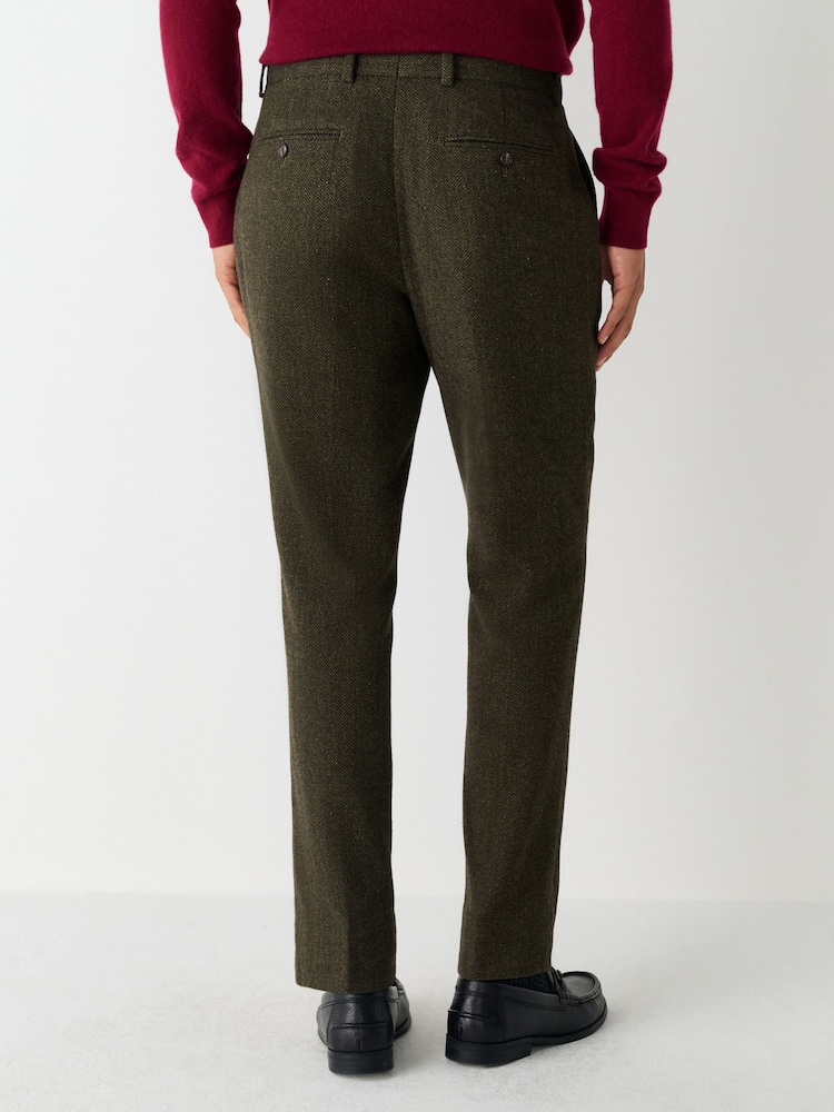 Green Slim Fit Herringbone Wool Blend Suit Trousers - Image 2 of 9