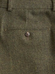 Green Slim Fit Herringbone Wool Blend Suit Trousers - Image 9 of 9