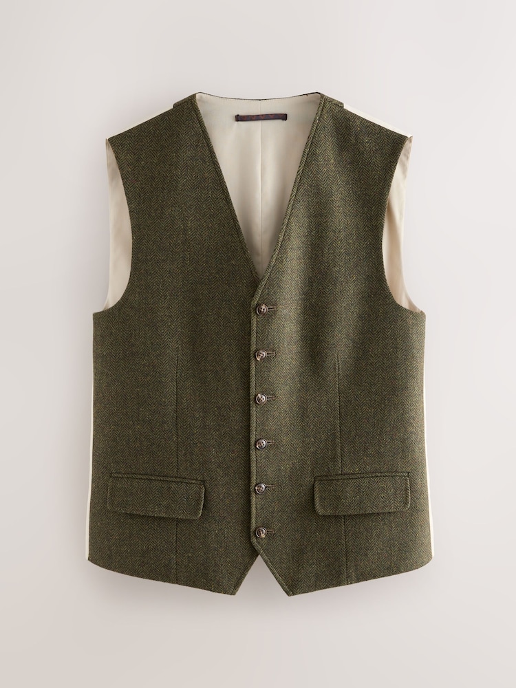 Green Herringbone Wool Blend Suit Waistcoast - Image 1 of 4 Green Herringbone Wool Blend Suit Waistcoast - Image 1 of 4