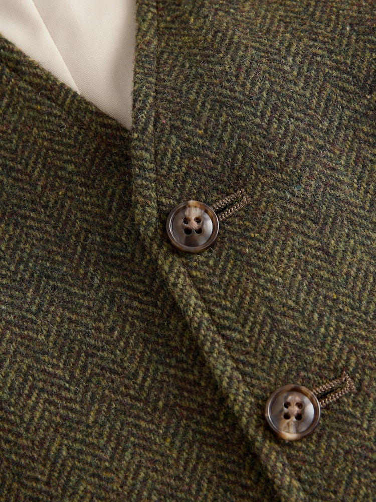 Green Herringbone Wool Blend Suit Waistcoast - Image 2 of 4