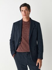 Navy Blue Slim Fit Herringbone Wool Blend Suit Jacket - Image 1 of 10