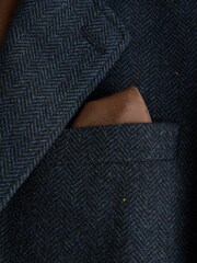 Navy Blue Slim Fit Herringbone Wool Blend Suit Jacket - Image 10 of 10