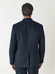 Navy Blue Slim Fit Herringbone Wool Blend Suit Jacket - Image 3 of 10