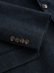 Navy Blue Slim Fit Herringbone Wool Blend Suit Jacket - Image 5 of 10