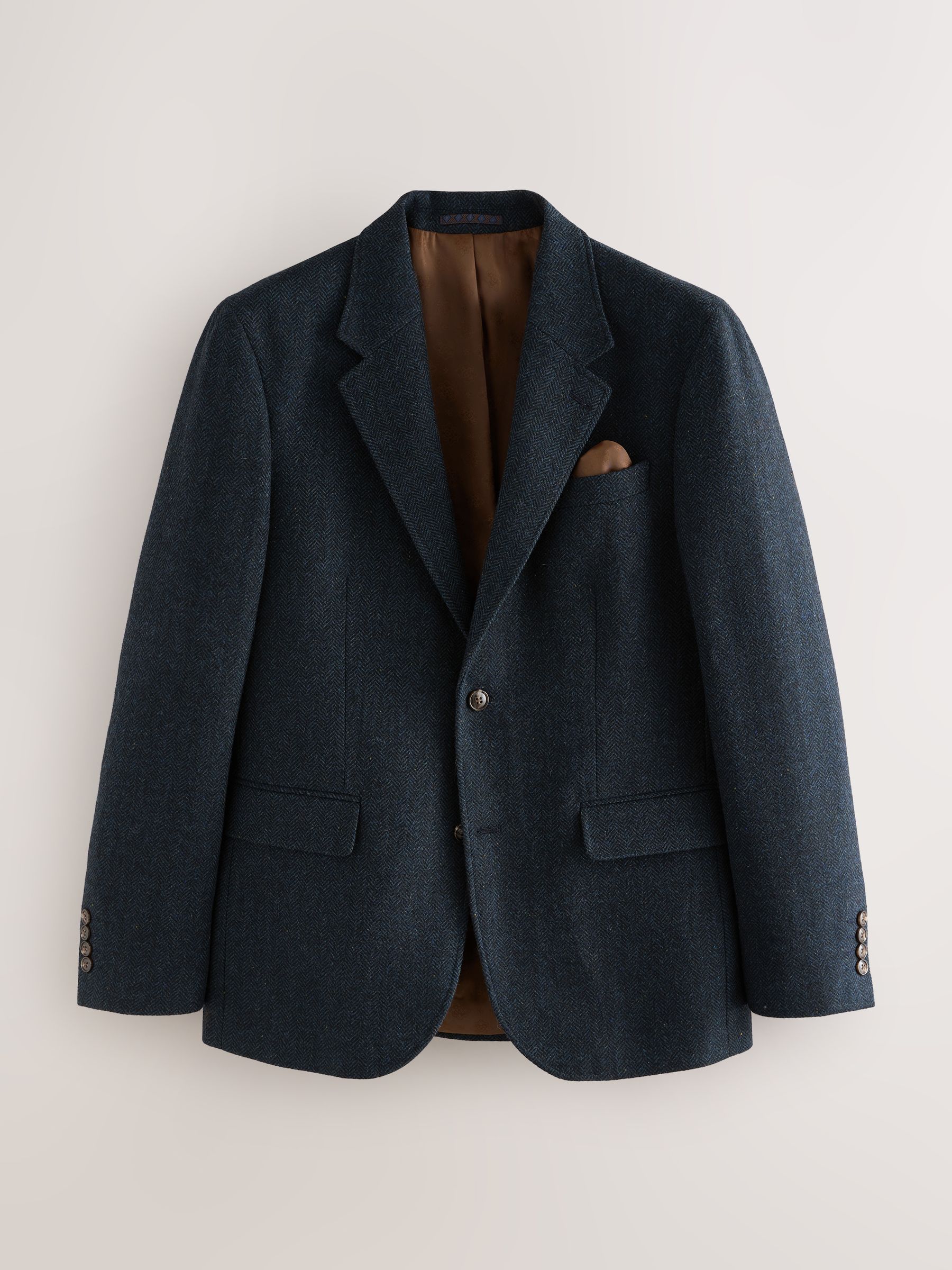 Buy Navy Blue Slim Fit Herringbone Wool Blend Suit Jacket from