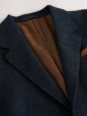 Navy Blue Slim Fit Herringbone Wool Blend Suit Jacket - Image 8 of 10