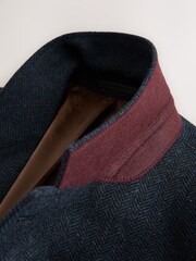 Navy Blue Slim Fit Herringbone Wool Blend Suit Jacket - Image 9 of 10