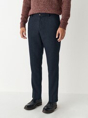Navy Blue Slim Fit Herringbone Wool Blend Suit Trousers - Image 1 of 9