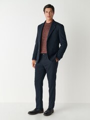 Navy Blue Slim Fit Herringbone Wool Blend Suit Trousers - Image 2 of 9