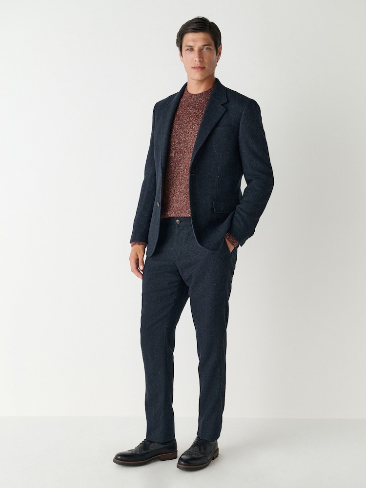 Navy Blue Slim Fit Herringbone Wool Blend Suit Trousers - Image 2 of 9