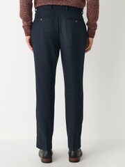 Navy Blue Slim Fit Herringbone Wool Blend Suit Trousers - Image 3 of 9