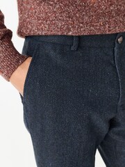 Navy Blue Slim Fit Herringbone Wool Blend Suit Trousers - Image 4 of 9