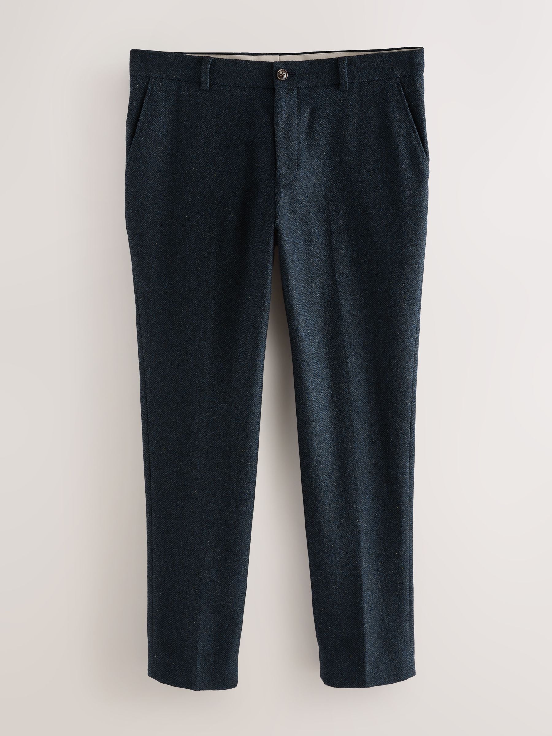 Buy Navy Blue Slim Fit Herringbone Wool Blend Suit Trousers from