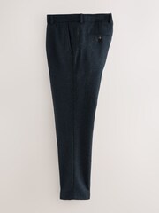 Navy Blue Slim Fit Herringbone Wool Blend Suit Trousers - Image 6 of 9