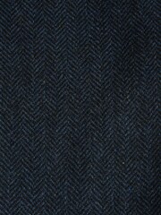 Navy Blue Slim Fit Herringbone Wool Blend Suit Trousers - Image 7 of 9
