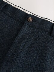 Navy Blue Slim Fit Herringbone Wool Blend Suit Trousers - Image 8 of 9