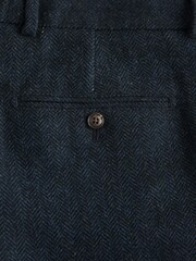 Navy Blue Slim Fit Herringbone Wool Blend Suit Trousers - Image 9 of 9