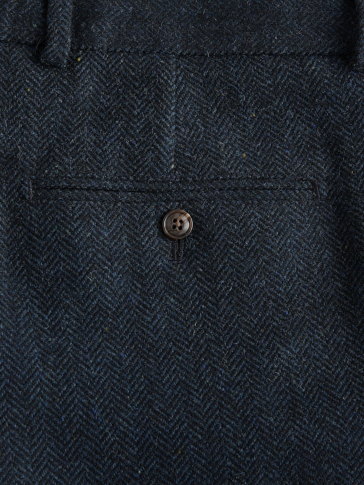 Navy Blue Slim Fit Herringbone Wool Blend Suit Trousers - Image 9 of 9 Navy Blue Slim Fit Herringbone Wool Blend Suit Trousers - Image 9 of 9