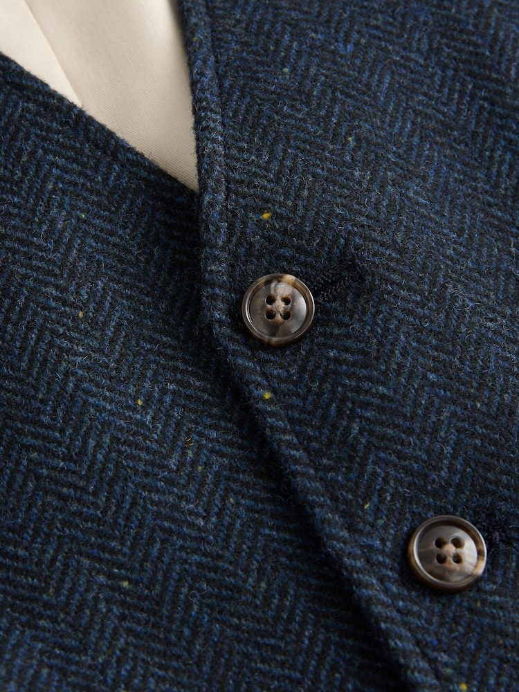 Navy Blue Herringbone Wool Blend Suit Waistcoast - Image 4 of 4