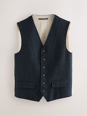 Navy Blue Herringbone Wool Blend Suit Waistcoast - Image 5 of 8