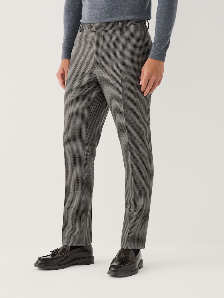 Charcoal Grey Slim Fit Puppytooth Wool Blend Suit Trousers - Image 1 of 5