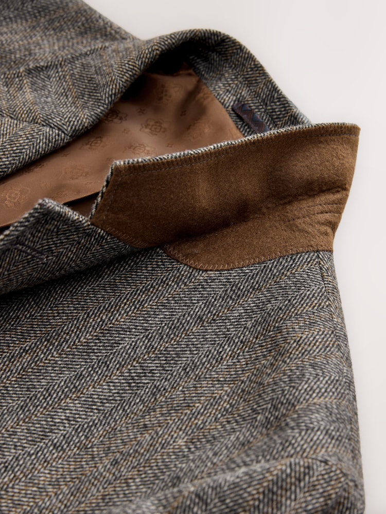 Grey Slim Fit Herringbone Stripe Suit Jacket - Image 12 of 12 Grey Slim Fit Herringbone Stripe Suit Jacket - Image 12 of 12