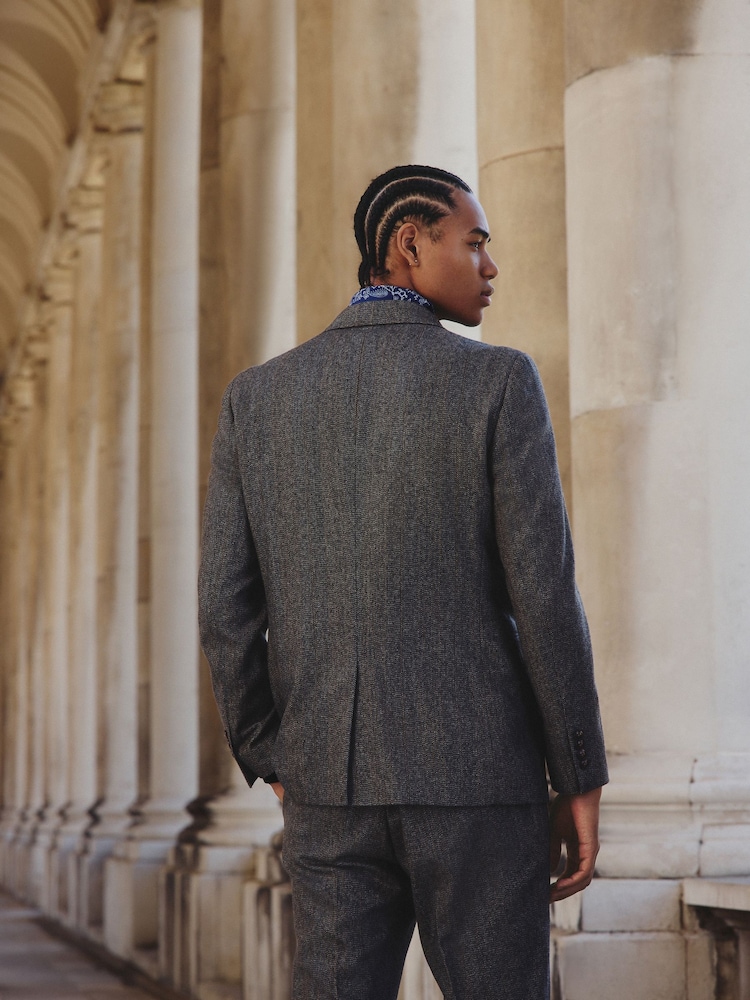 Grey Slim Fit Herringbone Stripe Suit Jacket - Image 2 of 12 Grey Slim Fit Herringbone Stripe Suit Jacket - Image 2 of 12