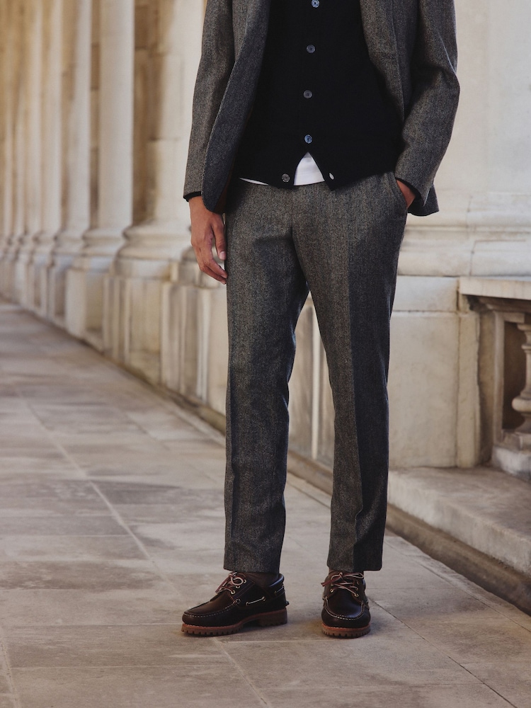 Grey Slim Fit Wool Blend Herringbone Stripe Suit Trousers - Image 1 of 10 Grey Slim Fit Wool Blend Herringbone Stripe Suit Trousers - Image 1 of 10