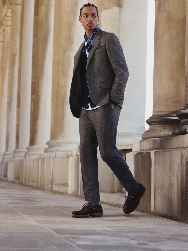 Grey Slim Fit Wool Blend Herringbone Stripe Suit Trousers - Image 2 of 10 Grey Slim Fit Wool Blend Herringbone Stripe Suit Trousers - Image 2 of 10
